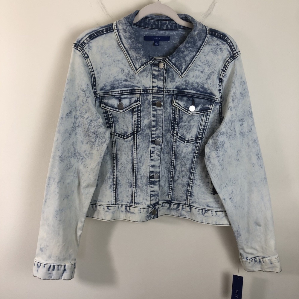 Apt. 9 Denim Wash Button Jean Jacket Women's Size XL White Blue